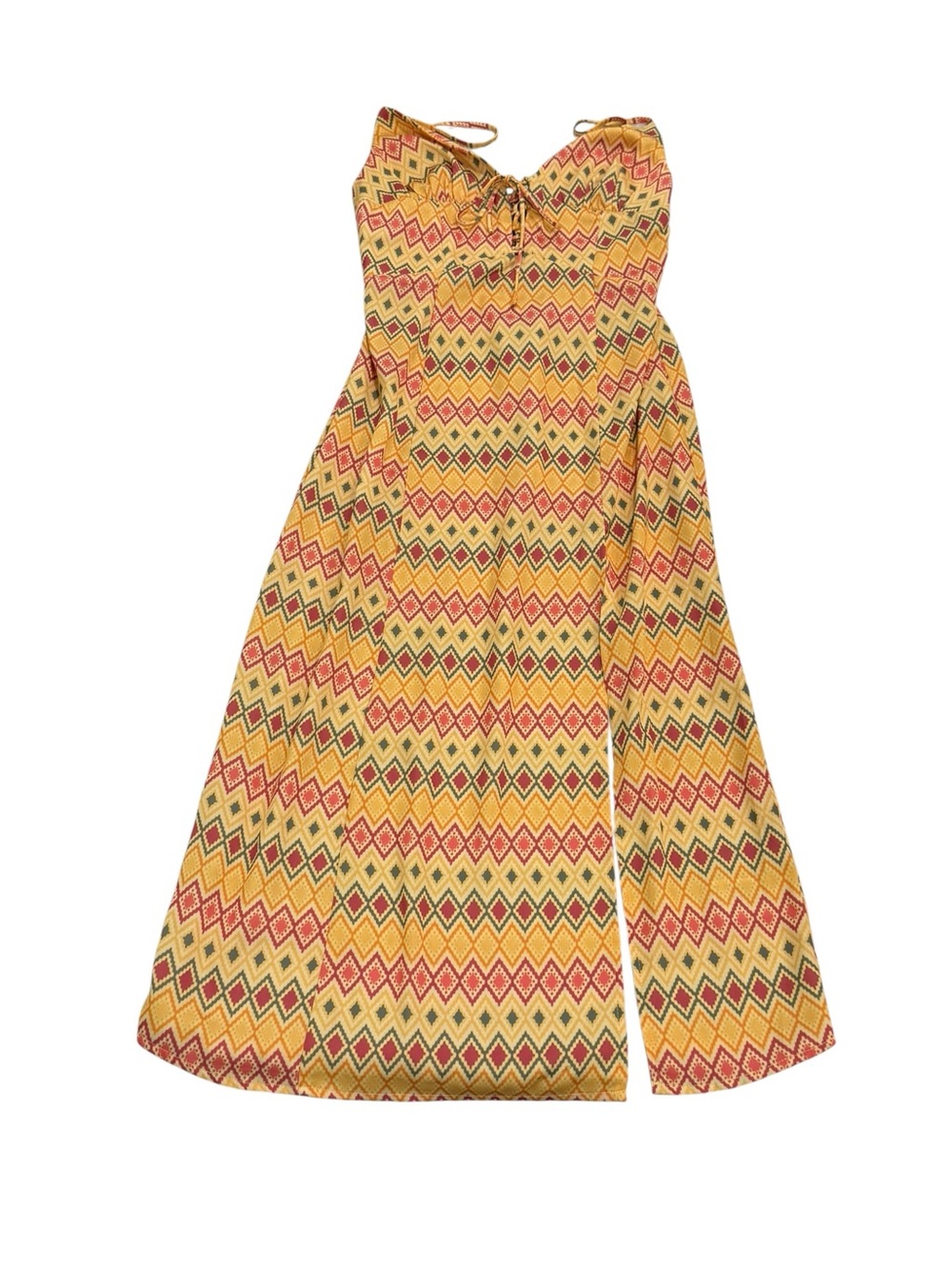 Urban‎ Outfitters Yellow Geometric Midi Dress Front Slit Size Small Womens
